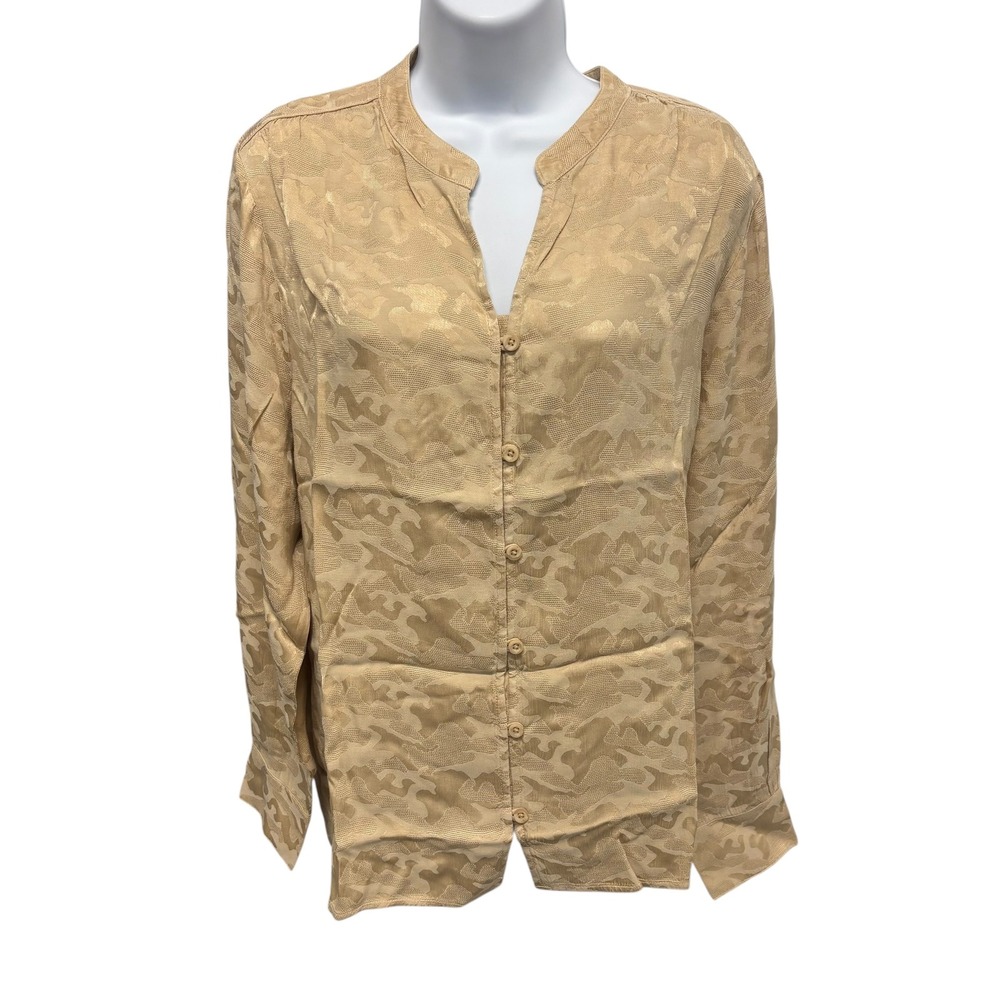 Side Stitch Los Angeles Womens Tan Camouflage Jacquard Button Down Shirt Size L